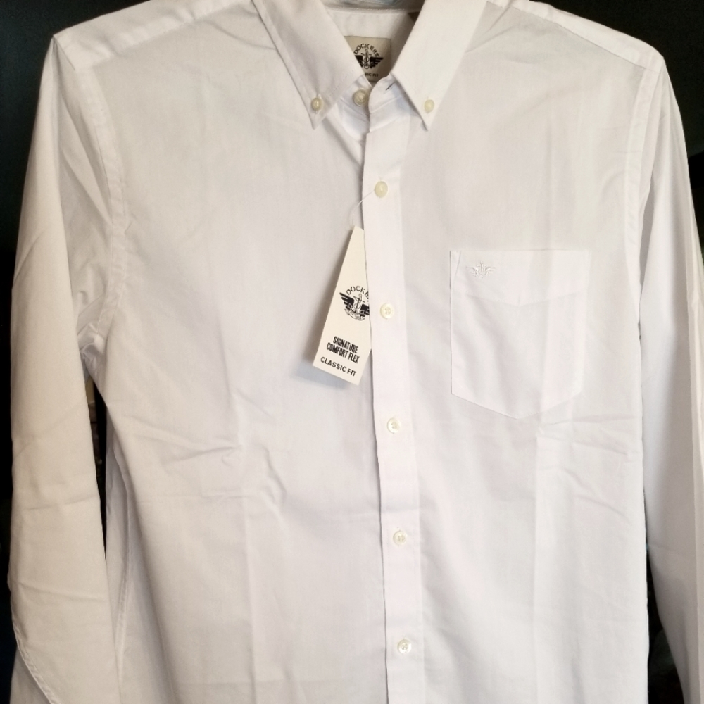 Men's white Dockers shirt size M. Long sleeves.